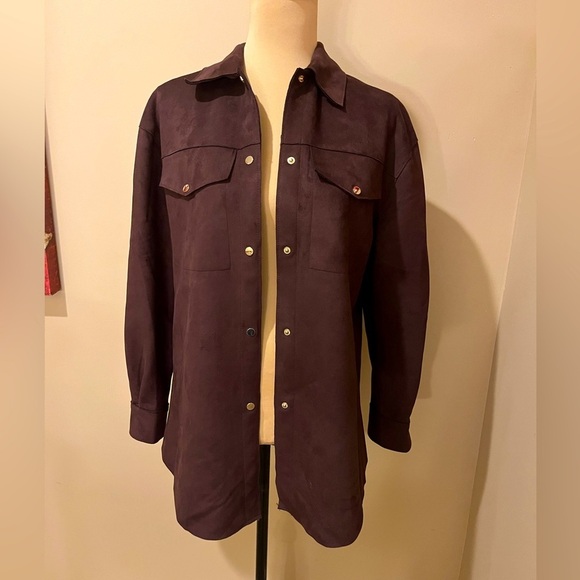 Truth by Republic Oversized Rich Brown Suede Shacket Gold Snaps, size XS - Picture 1 of 7